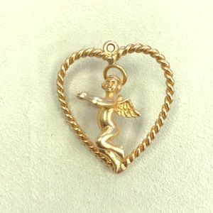 14k Yellow Gold Angel In Heart Pendant/Charm